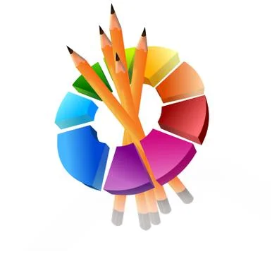 Piece of pencils in spatial circle graph Stock Illustration