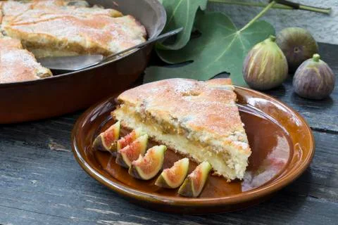 Piece of pie with figs Stock Photos