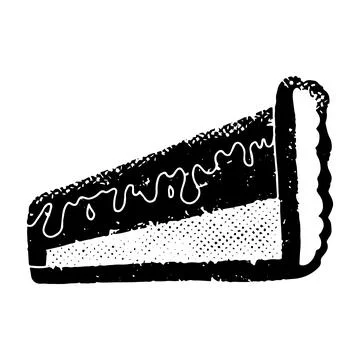 A piece of pie. Linocut, graphics, rustic. Shabby old texture. Vector black e Stock Illustration