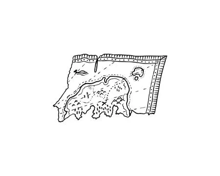 Piece of a pirate map. Hand drawn, old label or badge. Engraved sketch for Stock Illustration