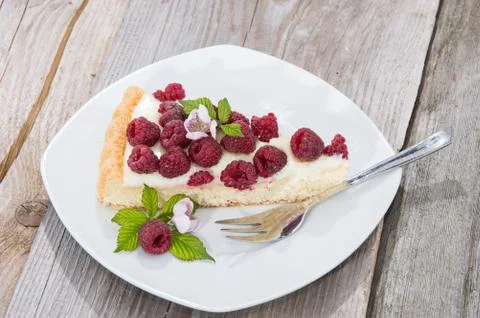 Piece of raspberry cake Stock Photos