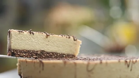 Piece of raw no-bake chocolate cake. Stock Footage 165467264