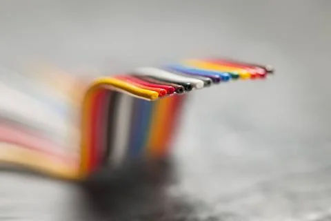 A piece of ribbon cable ipe effect Close up of a short, bent and colorful ... Stock Photos