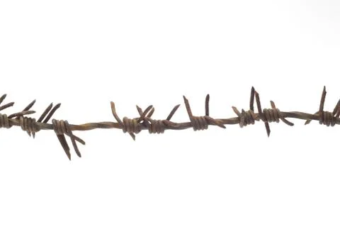Piece of the rusty barbed wire on white background Stock Photos