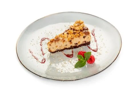 A piece of shortbread cake with nuts Stock Photos