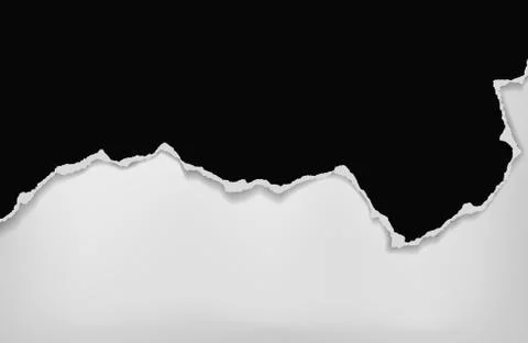 Piece of torn and horizontal black paper with soft shadow is on white background Illustrazione stock
