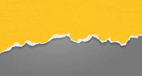 Piece of torn bright yellow horizontal paper with soft shadow stuck on dark grey Stock Illustration