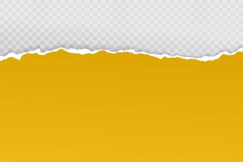 Piece of torn bright yellow horizontal paper with soft shadow stuck on white Stock Illustration