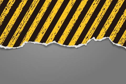 Piece of torn lined, yellow and black, stained grunge paper with soft shadow Stock Illustration