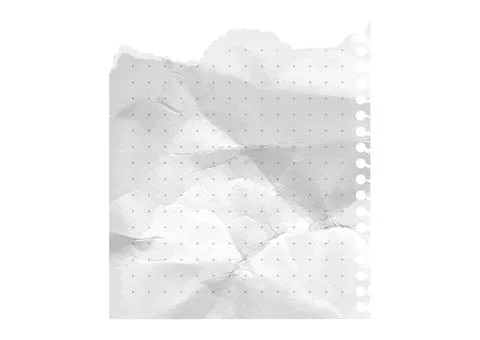 Piece of torn note paper with polka dot grid. White crumpled notebook newspaper Stock Illustration