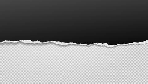 Piece of torn, ripped black horizontal paper with soft shadow is on white Stock Illustration