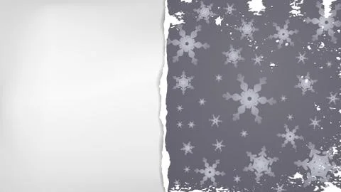 Piece of torn, ripped, distressed dark gray paper with snowflakes pattern and Stock Illustration
