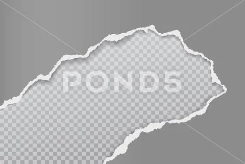 Piece of torn, ripped grey paper with soft shadow is on squared ...