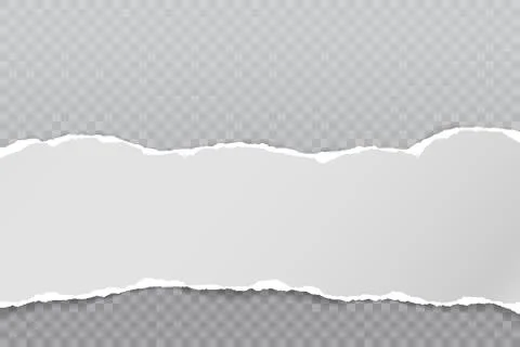Piece of torn, ripped horizontal and white paper with soft shadow is on dark Stock Illustration