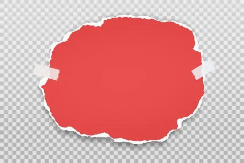 Piece of torn, ripped round red paper with soft shadow is on white background Stock Illustration