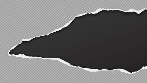 Piece of torn, ripped squared grey paper hole with soft shadow is on black Stock Illustration