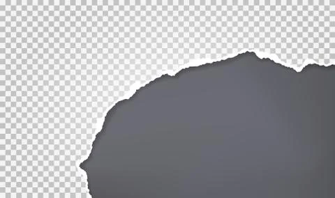 Piece of torn, ripped white square paper with soft shadow is on dark grey Stock Illustration