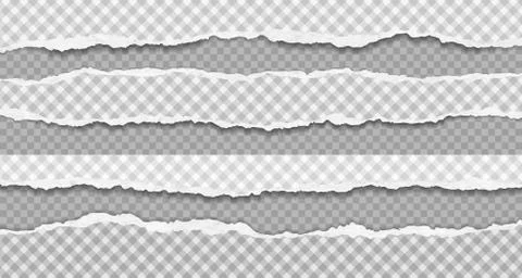 Piece of torn, squared horizontal paper strips with soft shadow are on grey Stock Illustration