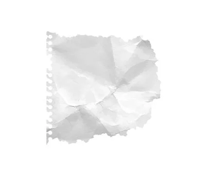 Piece of torn white crumpled note paper. Newspaper sheet angle with wrinkle rip Illustrazione stock