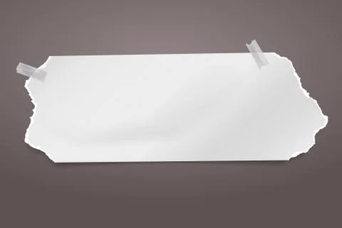 Piece of torn white note, notebook paper with soft shadow stuck on brown Stock Illustration