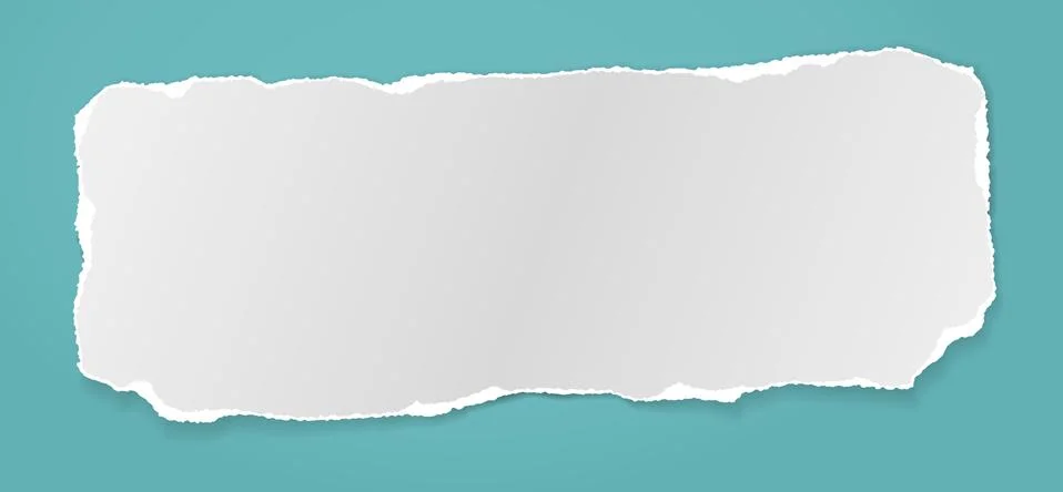 Piece of torn white note, notebook paper with soft shadow stuck on blue Stock Illustration