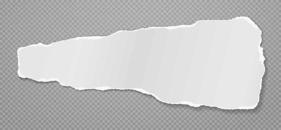 Piece of torn white note, notebook paper with soft shadow stuck on grey squared Stock Illustration