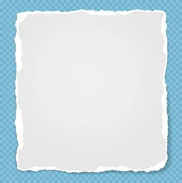 Piece of torn white note, notebook paper stuck on blue squared background Stock Illustration