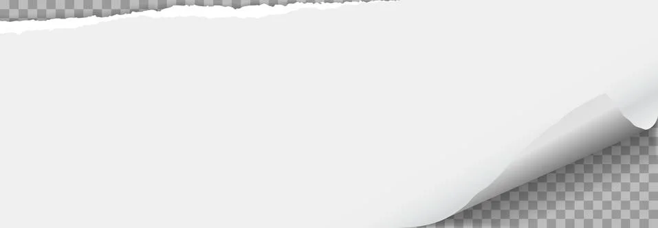 Piece of torn white note, notebook paper with folded corner stuck on dark Stock Illustration
