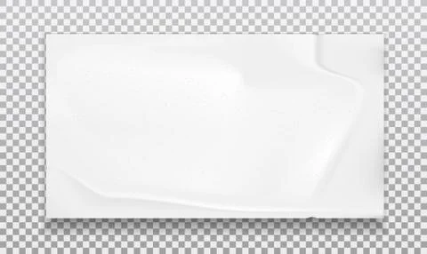 Piece of torn white note paper strip with soft shadow is on grey squared Stock Illustration