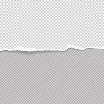 Piece of torn white paper with soft shadow stuck on grey squared background Stock Illustration