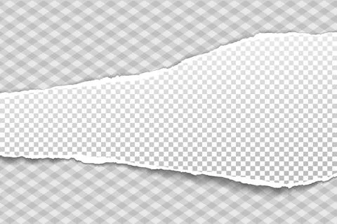 Piece of torn, white realistic horizontal paper strip with soft shadow is on Stock Illustration