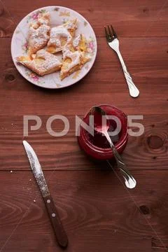Pieces of apple pie on a plate with tea Stock Photos