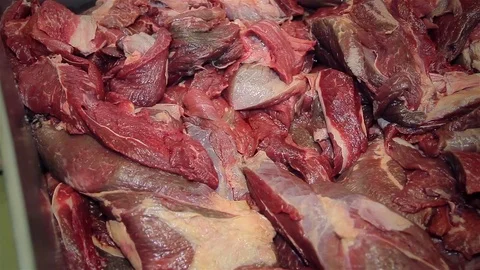 Pieces of beef in the meat industry Stock Footage 72498360