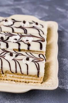Pieces of biscuit cake Stock Photos