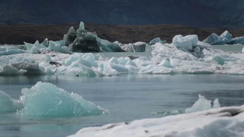 Pieces of blue ice float down the river. Andreev. Stock Footage 78016299
