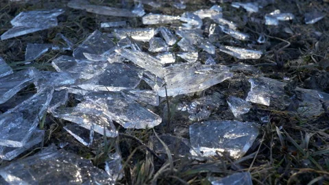 Pieces of broken ice on the ground. Video stock 151156348
