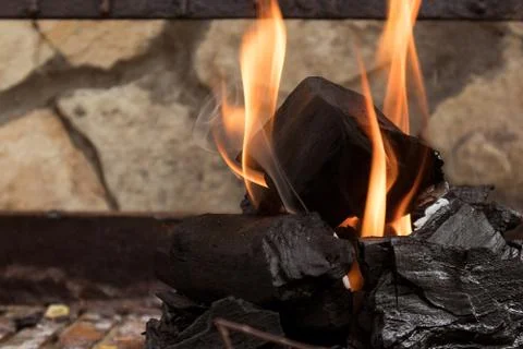 Pieces of burning coal Stock Photos