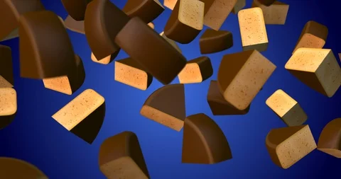 Pieces of cheese falling slow motion Stock Footage 107777986