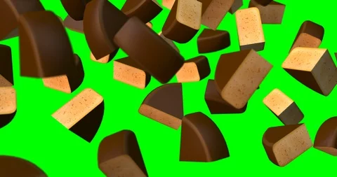 Pieces of cheese falling slow motion Stock Footage 107778041