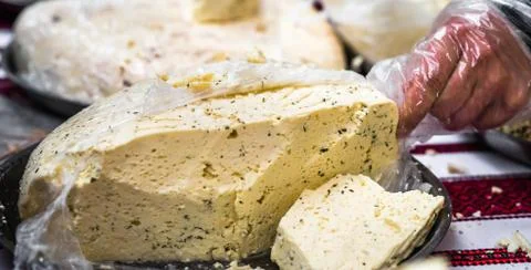 Pieces of cheese with spices Stock-Fotos