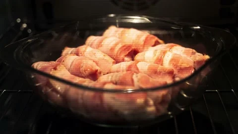 Pieces of chicken with bacon. time-lapse. Healthy eating. Bacon. Stock Footage 167245441