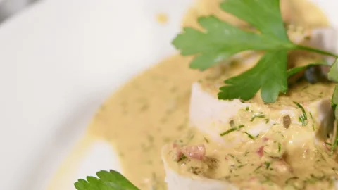 Pieces of chicken roll with sauce Vidéo 166131343