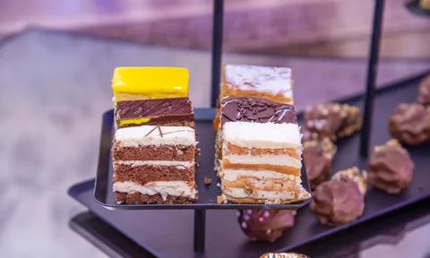 Pieces of chocolate cake Stock Photos