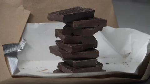 Pieces of chocolate disappearing from the wrap Stock Footage 97706141