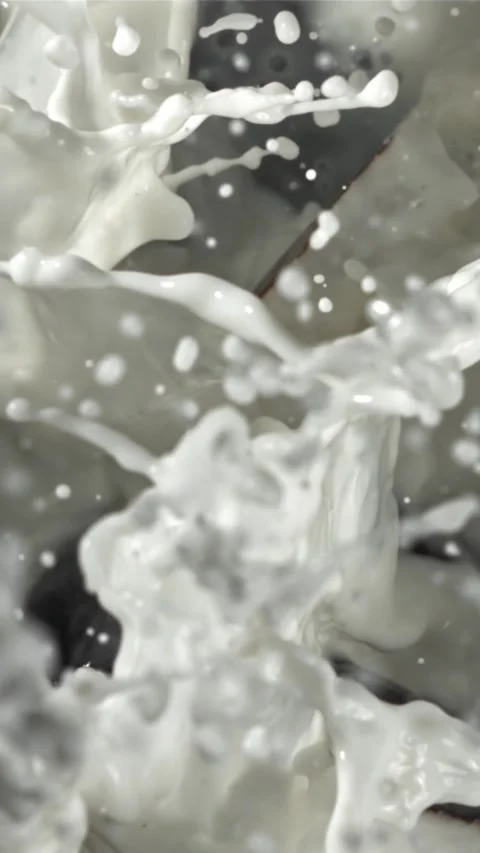 Pieces of coconut fall into the milk with splashes. Filmed on a high-speed 動画素材 335359432