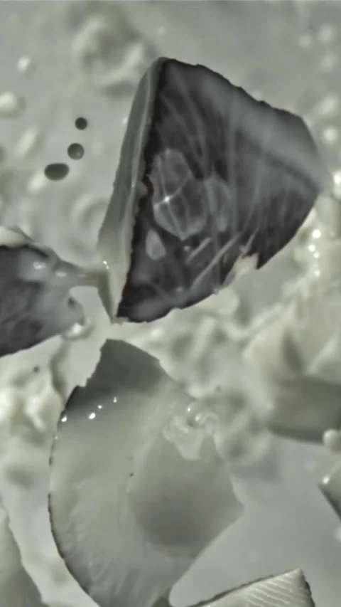 Pieces of coconut fly up and fall down. Filmed on a high-speed camera at 1000 動画素材 335361333
