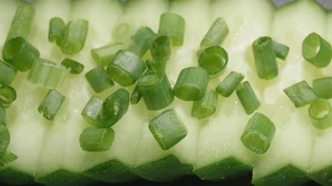 Pieces of cucumber close-up. A ripe vegetable. Extreme macro. Stock Footage 141105146