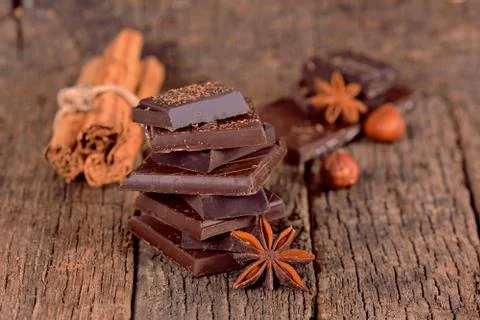 Pieces of dark chocolate Stock Photos