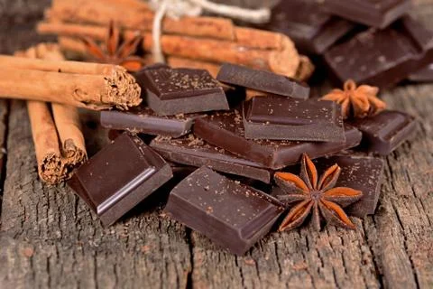 Pieces of dark chocolate Stock Photos