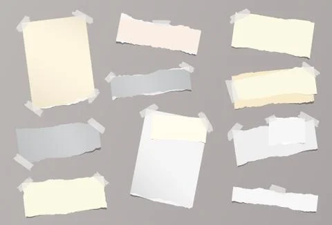 Pieces of different size ripped note, notebook, copybook sheets stuck with Stock Illustration